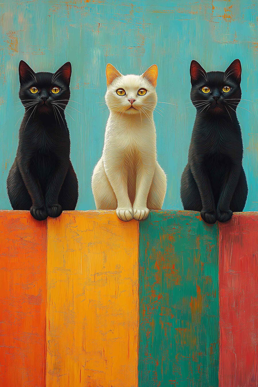 Trois chats alignés — motif complet