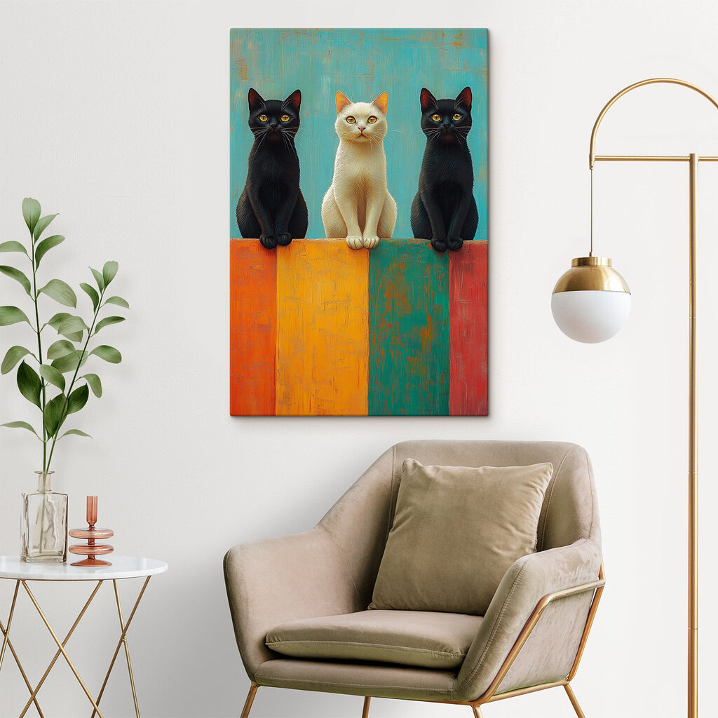 Trois chats alignés — intérieur 2