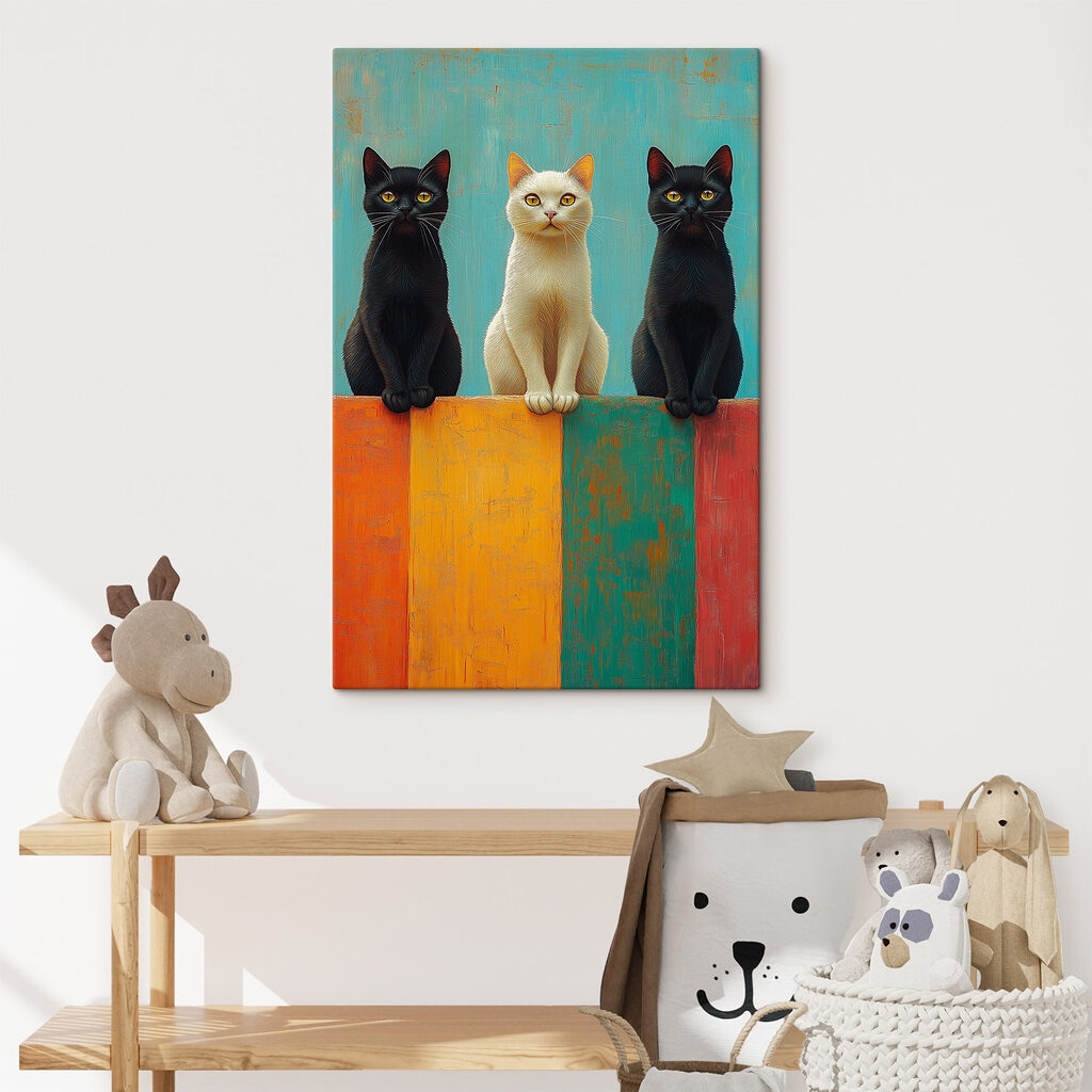 Trois chats alignés — intérieur 1