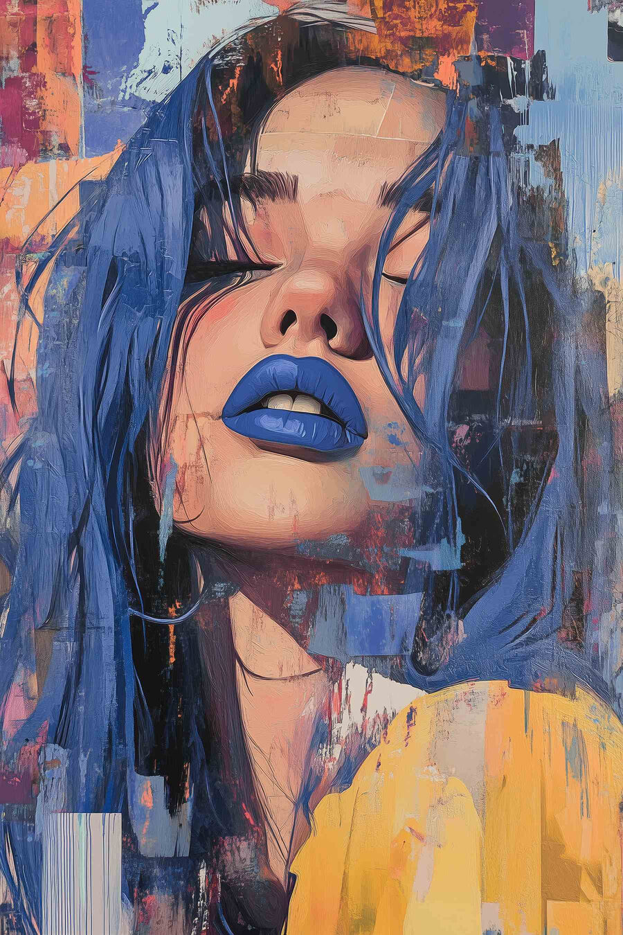 Portrait aux lèvres bleues — motif complet