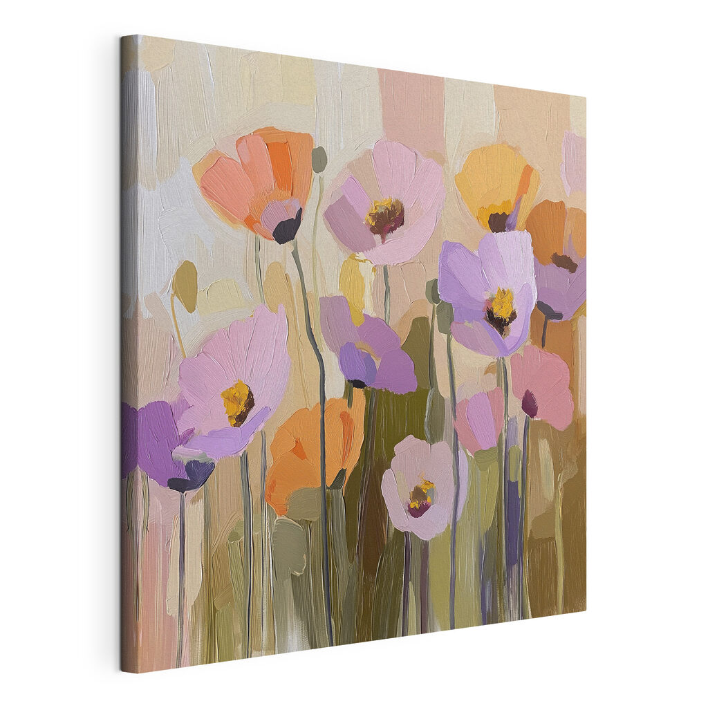 Bouquet en touches colorées, toile tendue et bord enveloppé