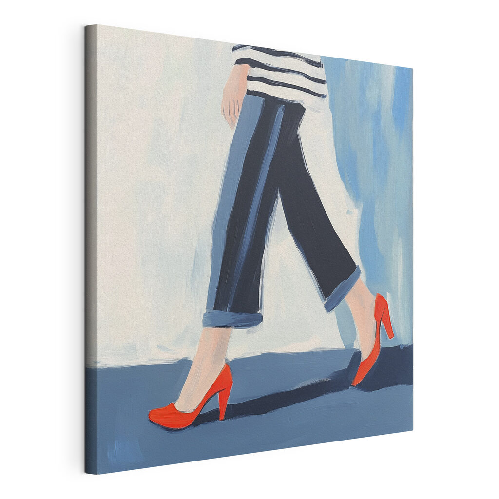 Talons rouges en marche, toile tendue et bord enveloppé