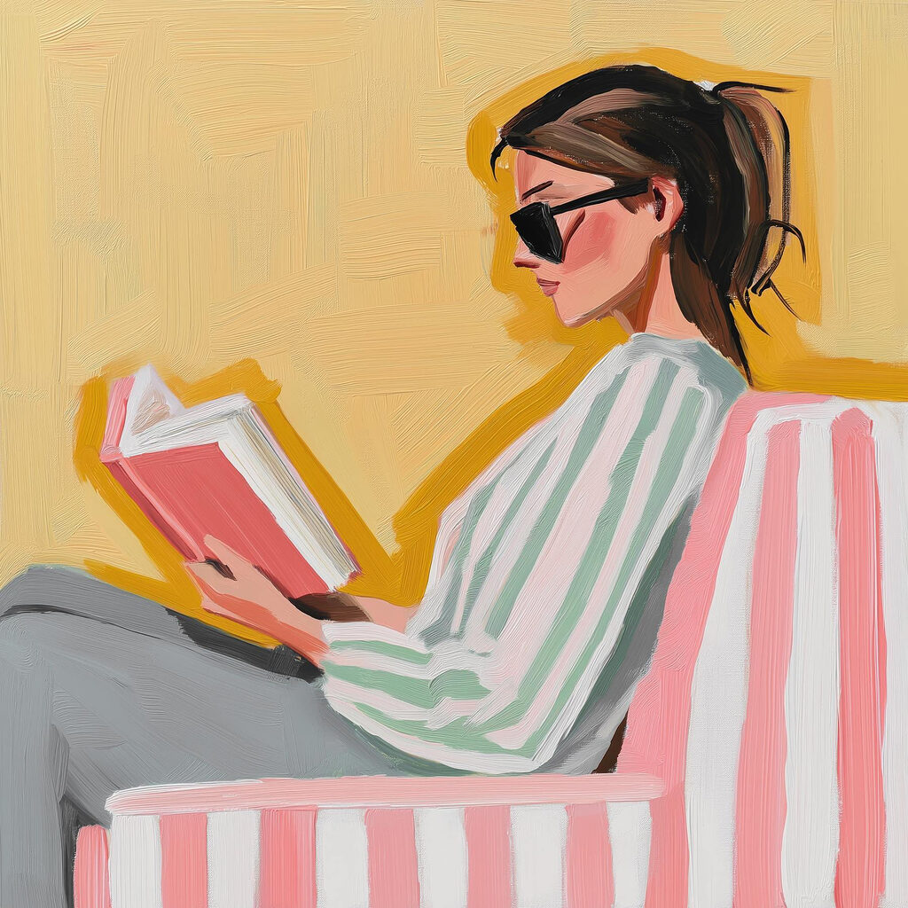 Lecture à rayures roses — motif complet