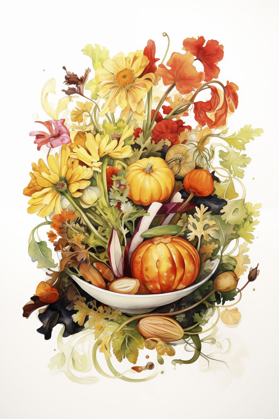 Bouquet potager à l’aquarelle — motif complet