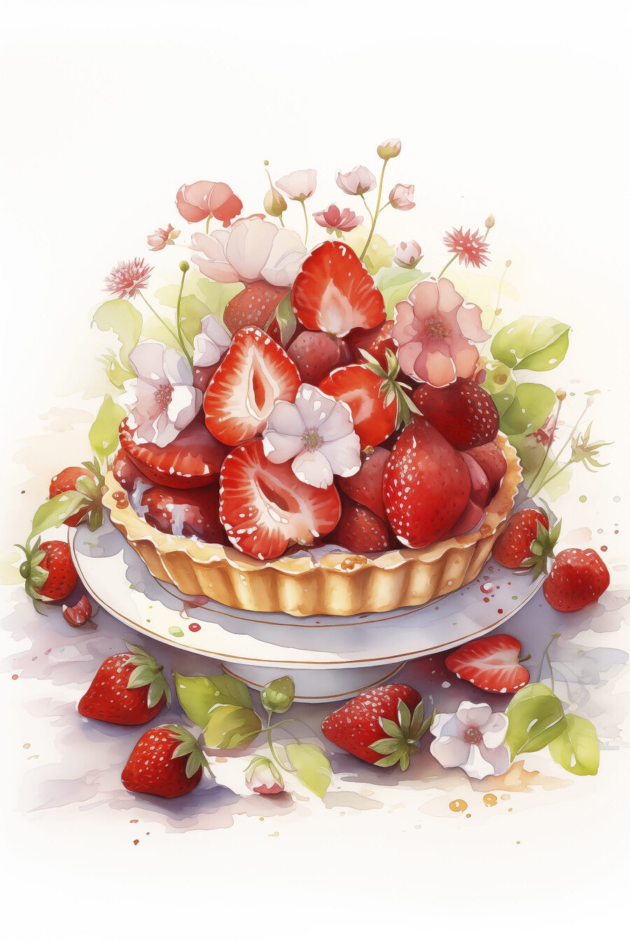 Tarte aux fraises fleurie — motif complet