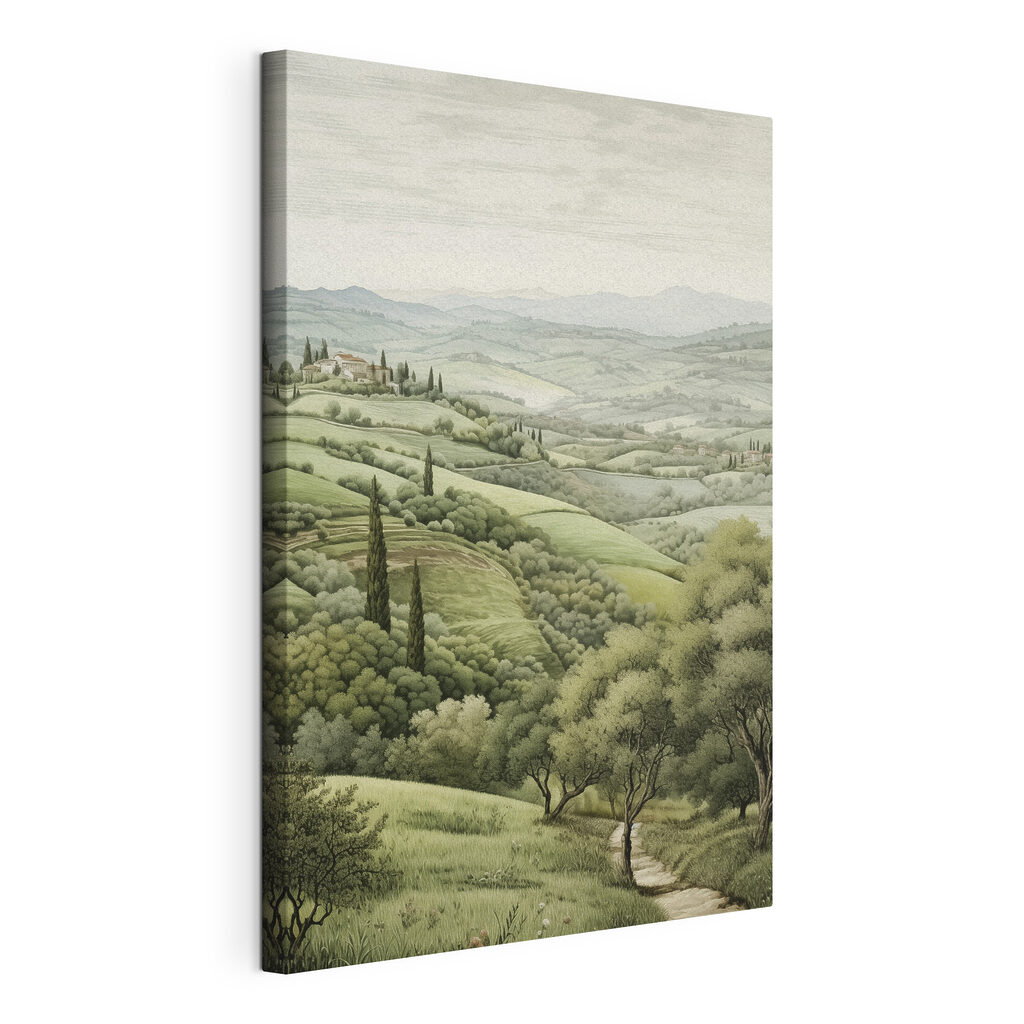 Cyprès entre les champs, toile tendue et bord enveloppé