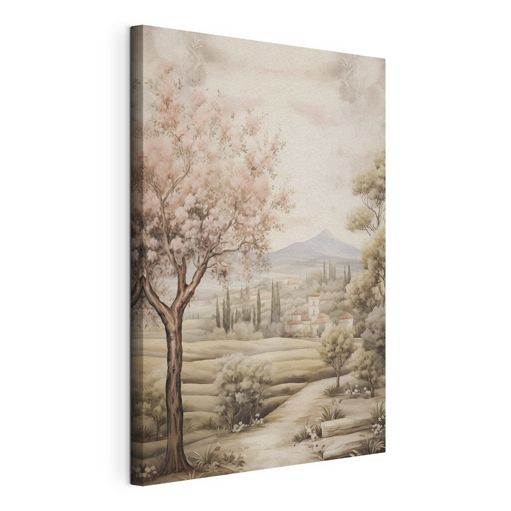 Le chemin en fleurs, toile tendue et bord enveloppé