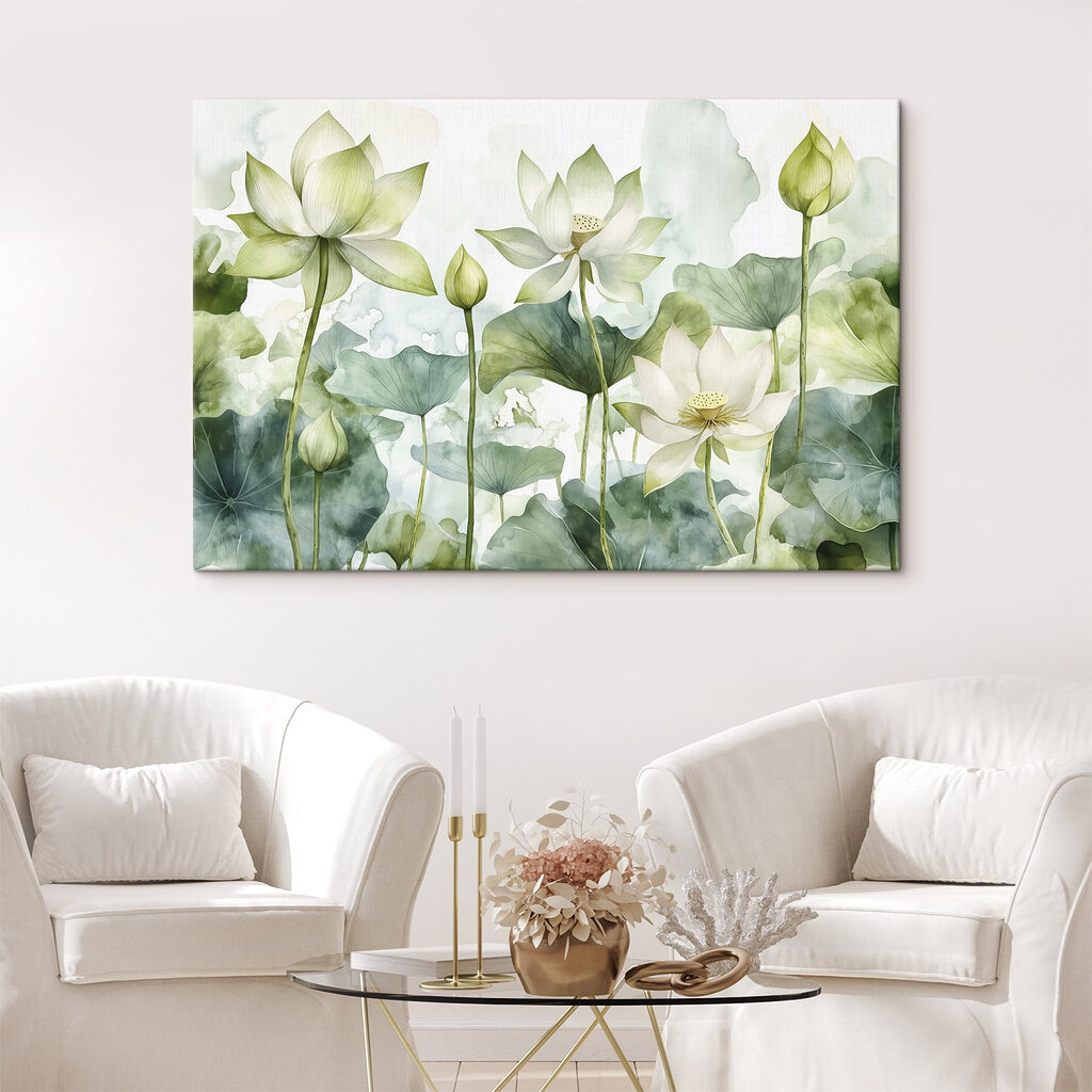 Lotus blancs et feuillage — intérieur 1