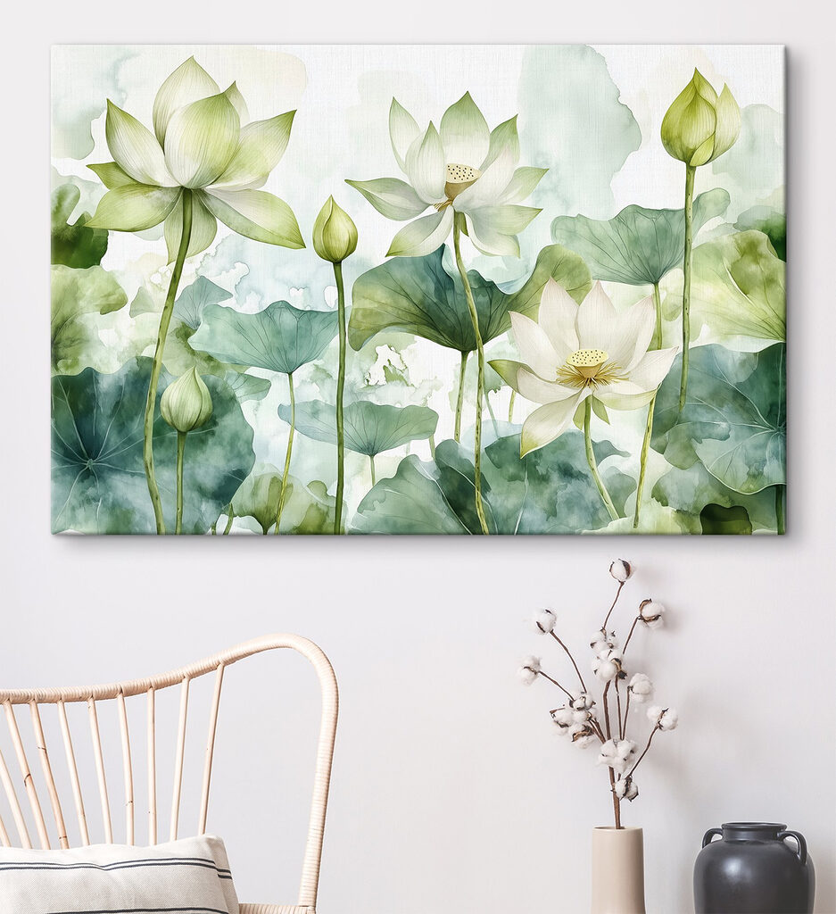 Lotus blancs et feuillage — intérieur 2