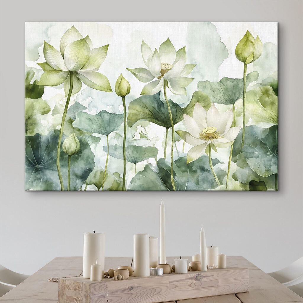 Lotus blancs et feuillage — intérieur 3