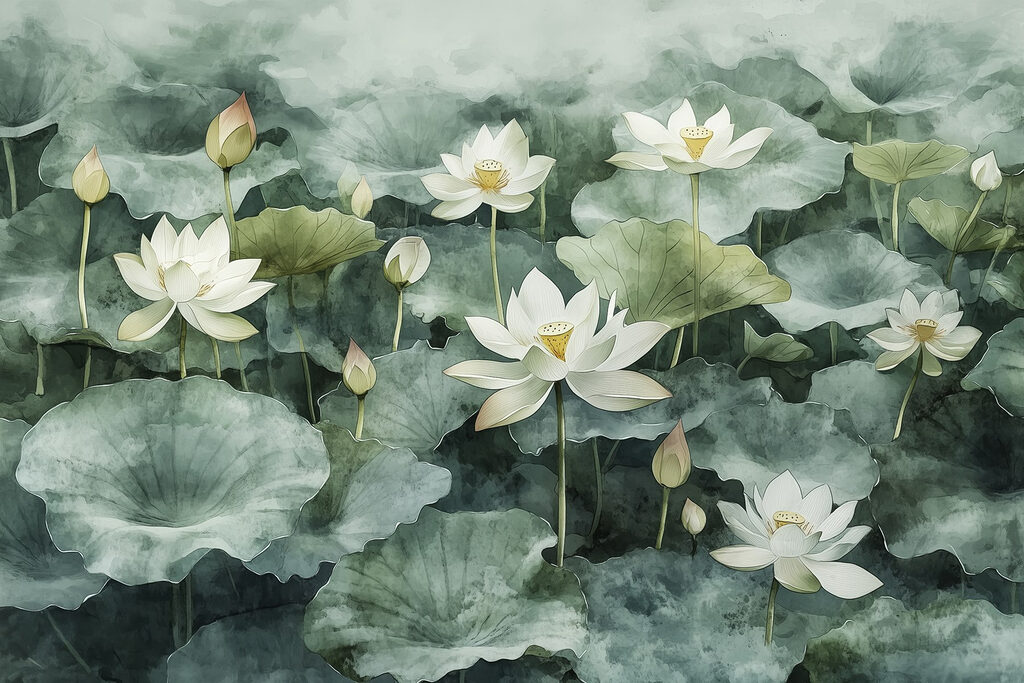Lotus à l’aquarelle sombre — motif complet