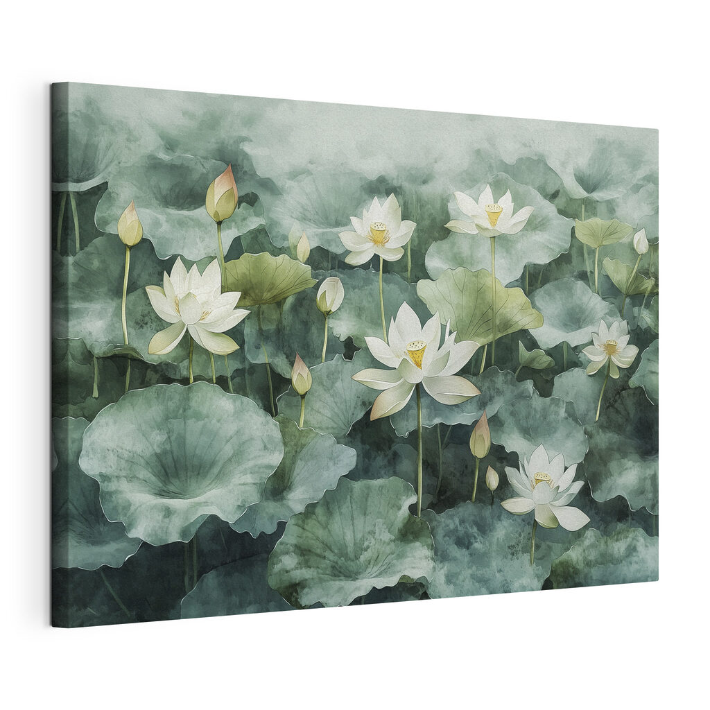 Lotus à l’aquarelle sombre, toile tendue et bord enveloppé