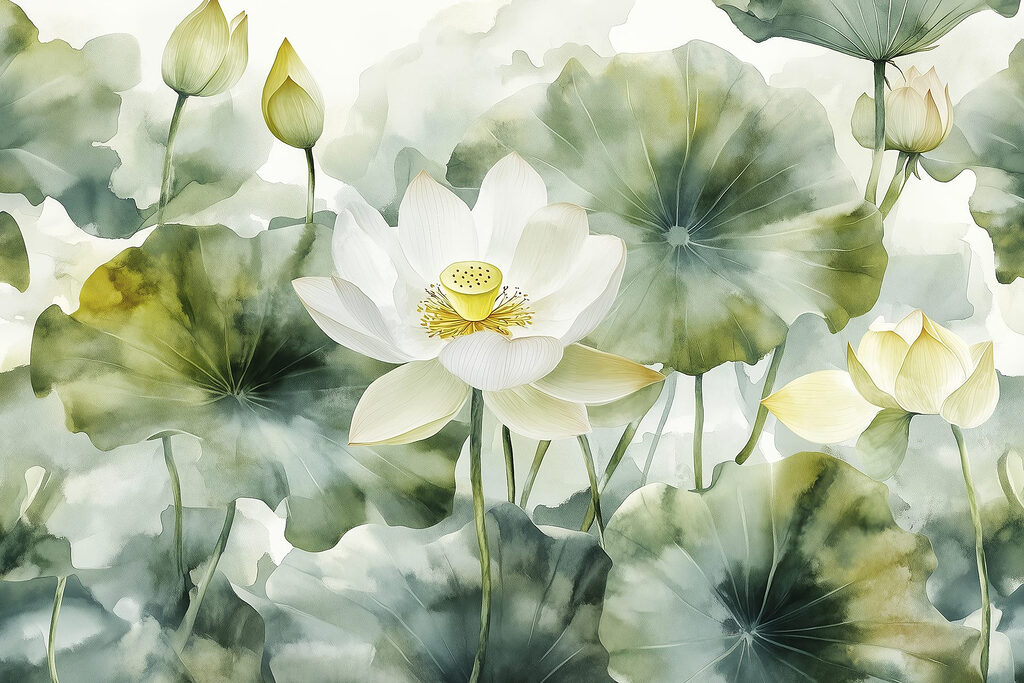 Fleur de lotus blanche — motif complet