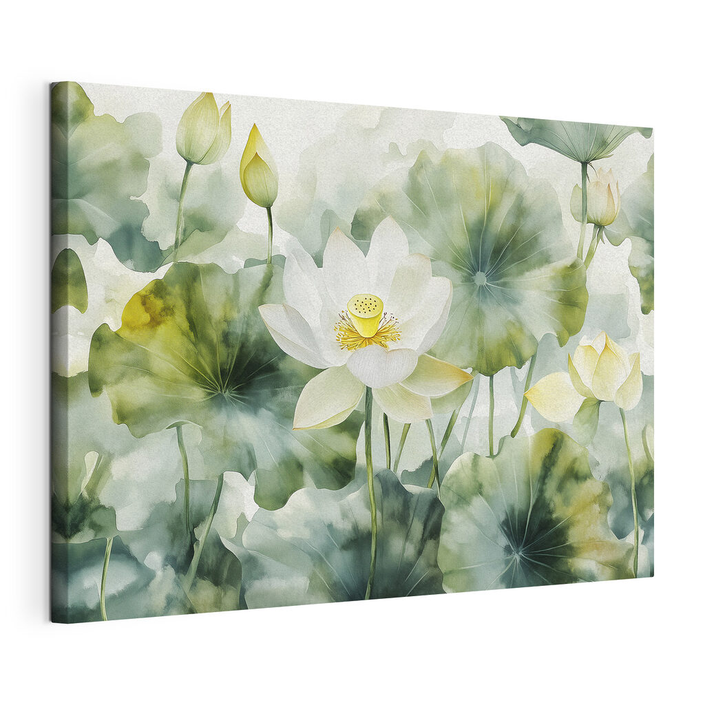 Fleur de lotus blanche, toile tendue et bord enveloppé