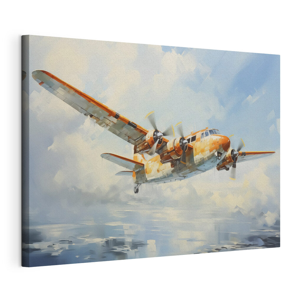 Avion dans les nuages, toile tendue et bord enveloppé