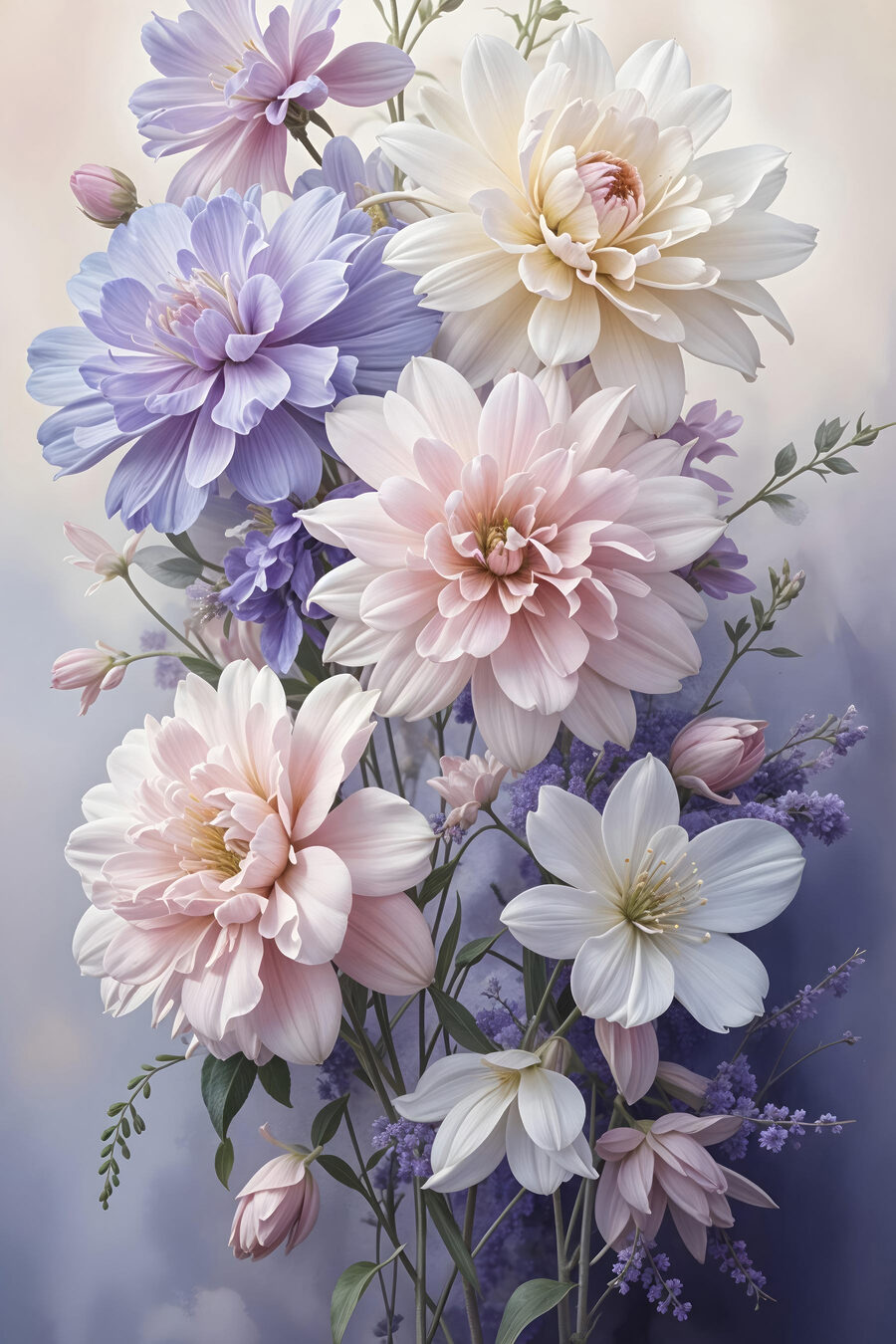 Dahlias en tons pastel — motif complet