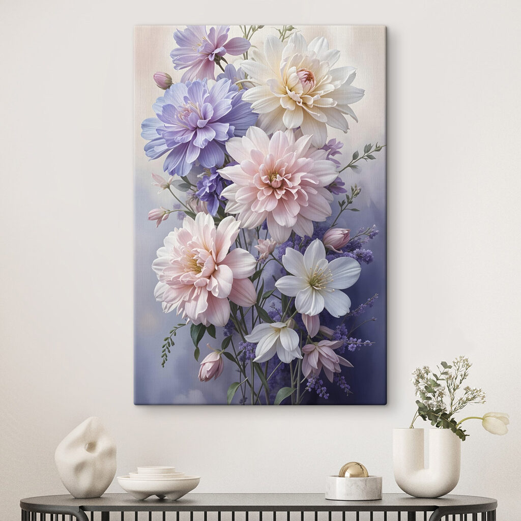 Dahlias en tons pastel — intérieur 2