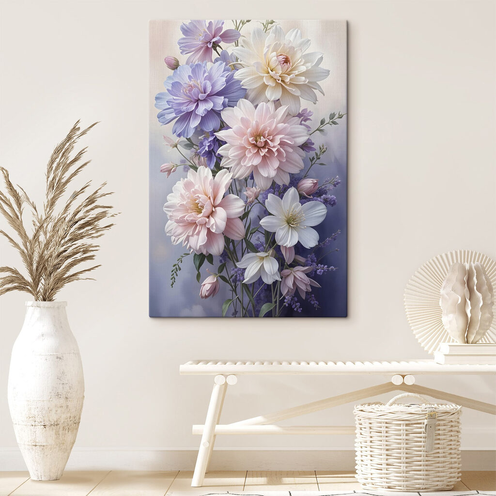 Dahlias en tons pastel — intérieur 1