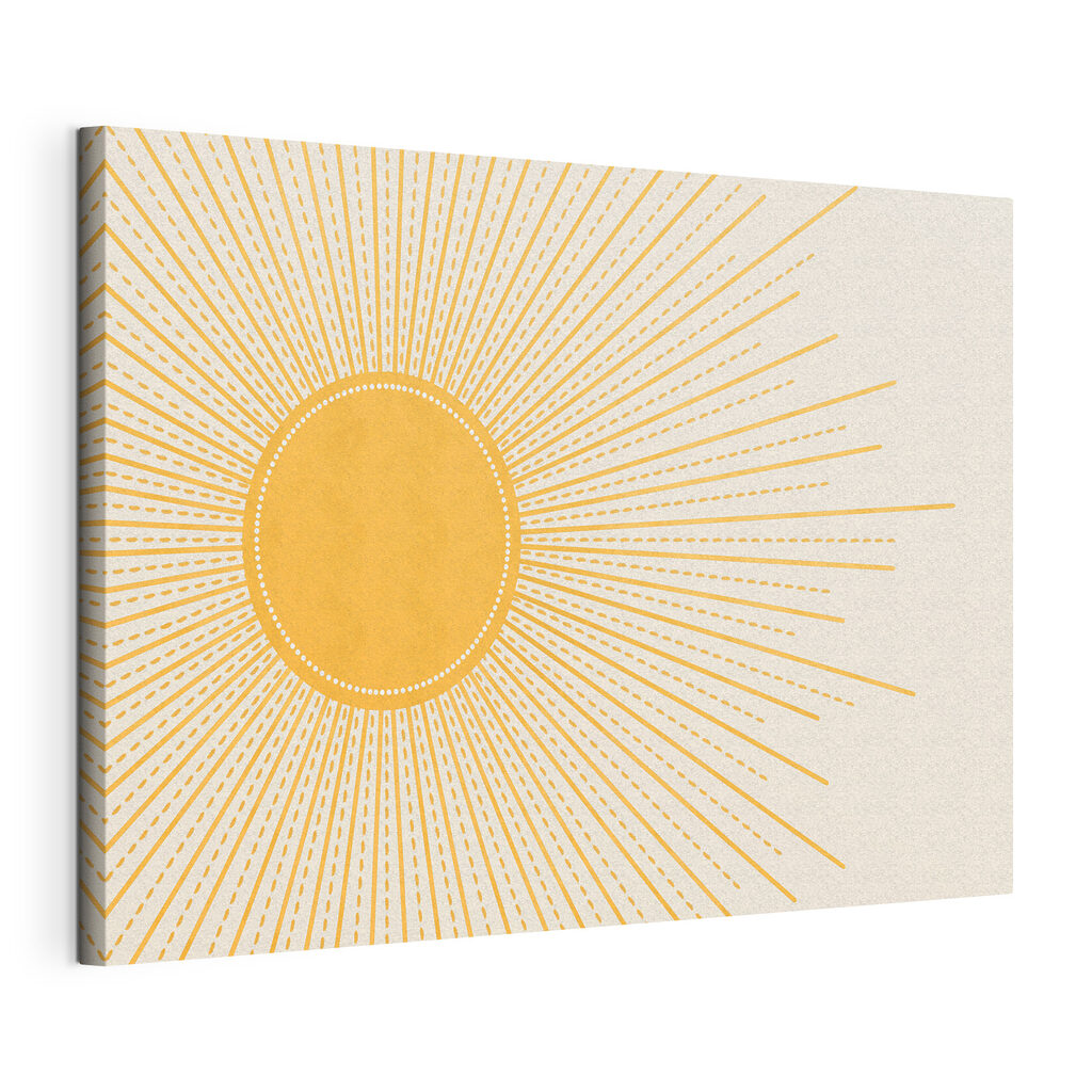 Soleil aux rayons pointillés, toile tendue et bord enveloppé