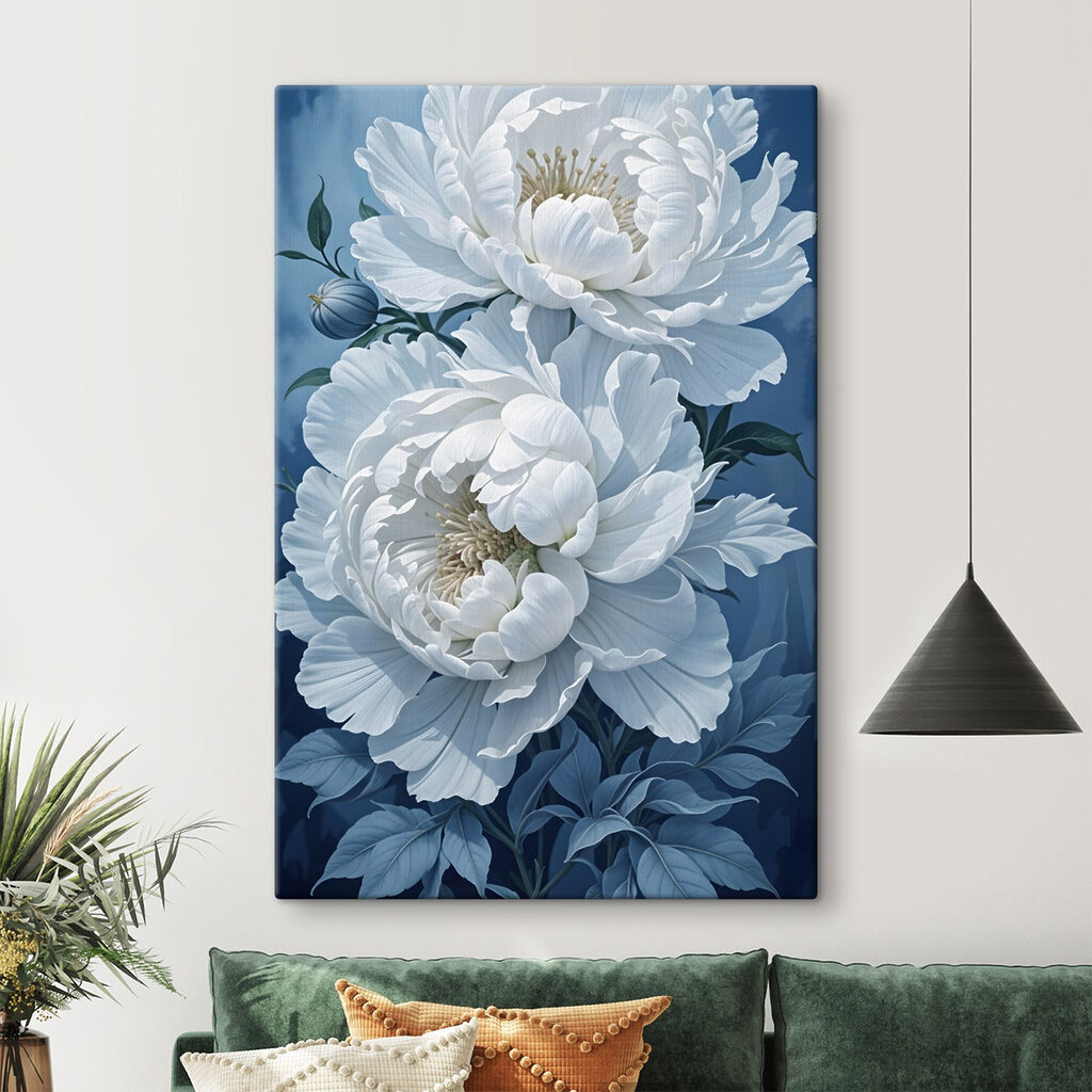 Pivoines blanches sur bleu — intérieur 2