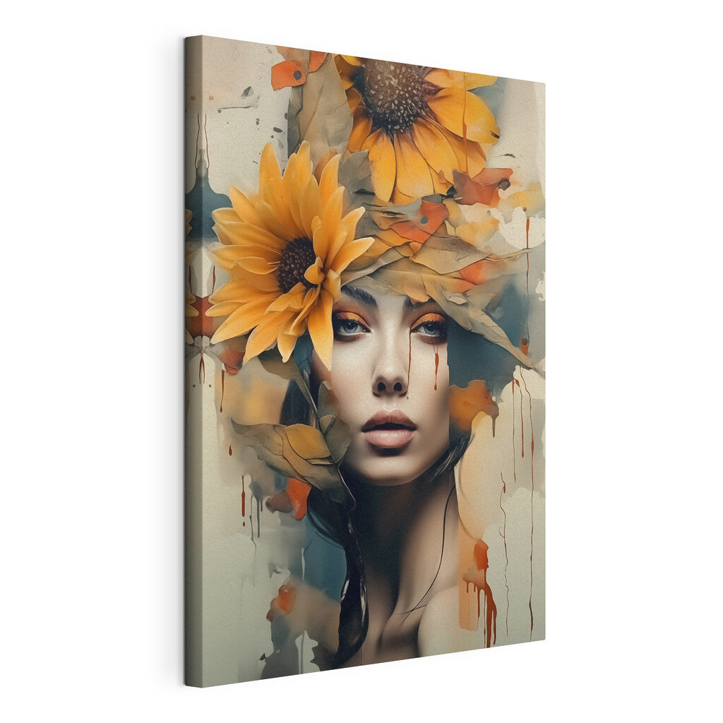 Fleurs d’automne et regard, toile tendue et bord enveloppé