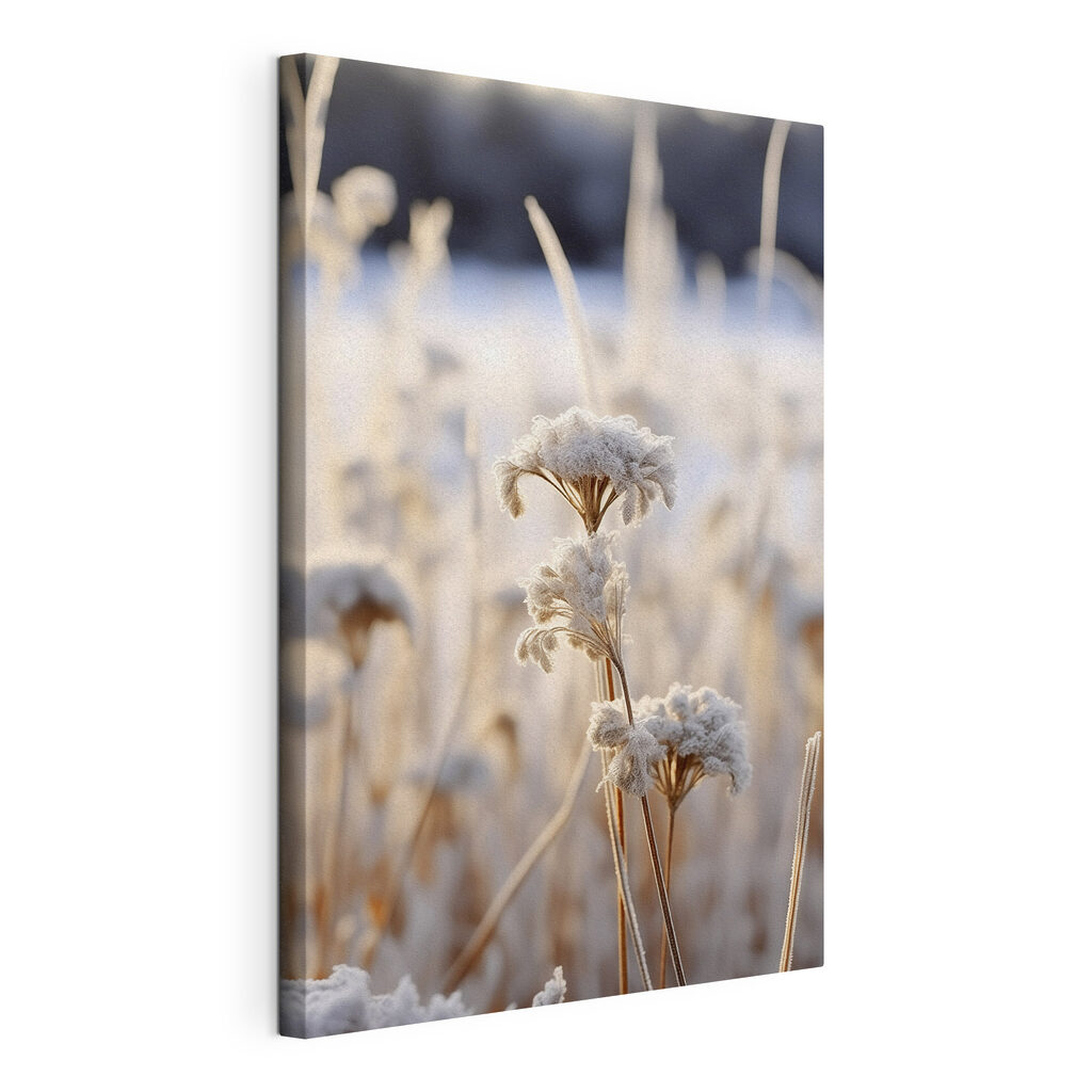 Fleurs givrées, toile tendue et bord enveloppé