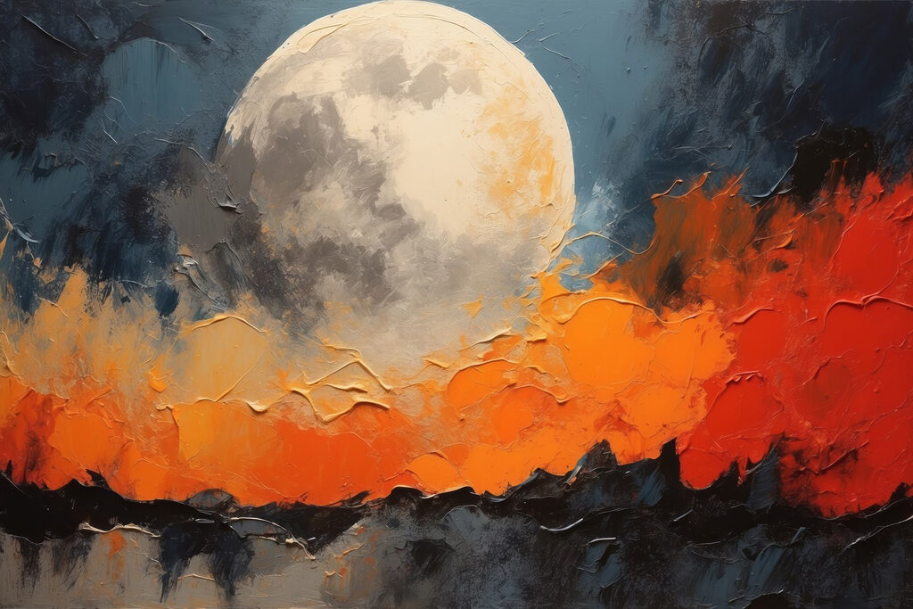 Lune sur montagnes orange — motif complet
