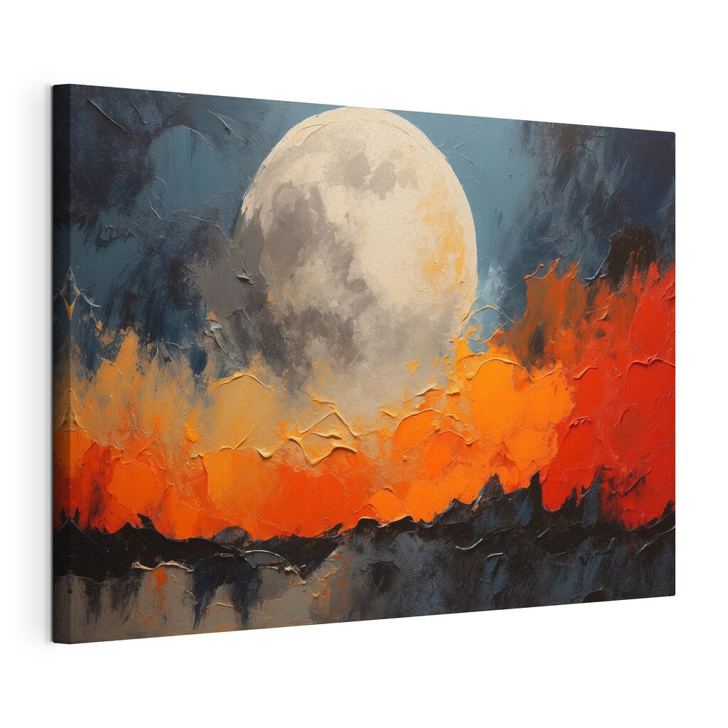Lune sur montagnes orange, toile tendue et bord enveloppé