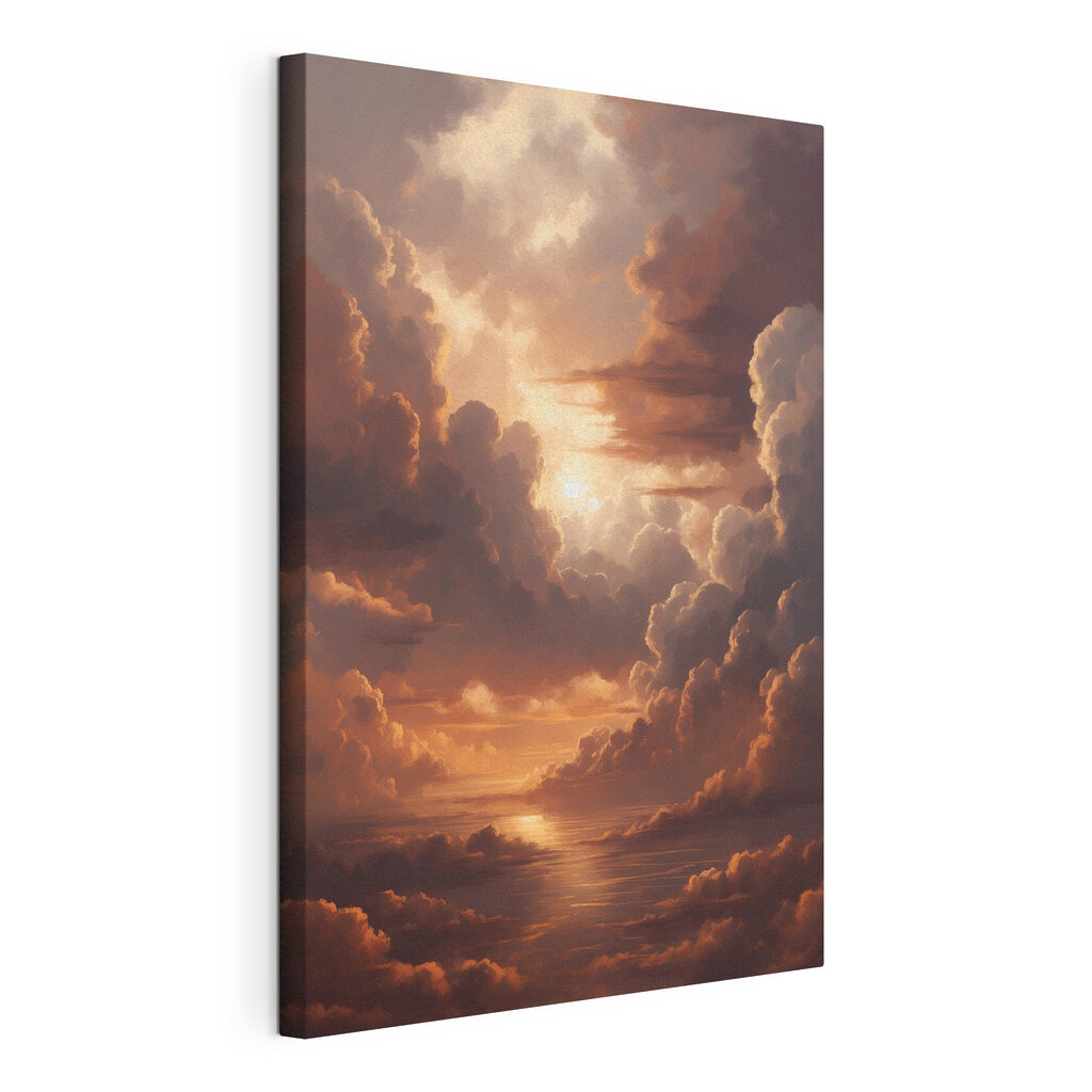 Ciel doré du soir, toile tendue et bord enveloppé