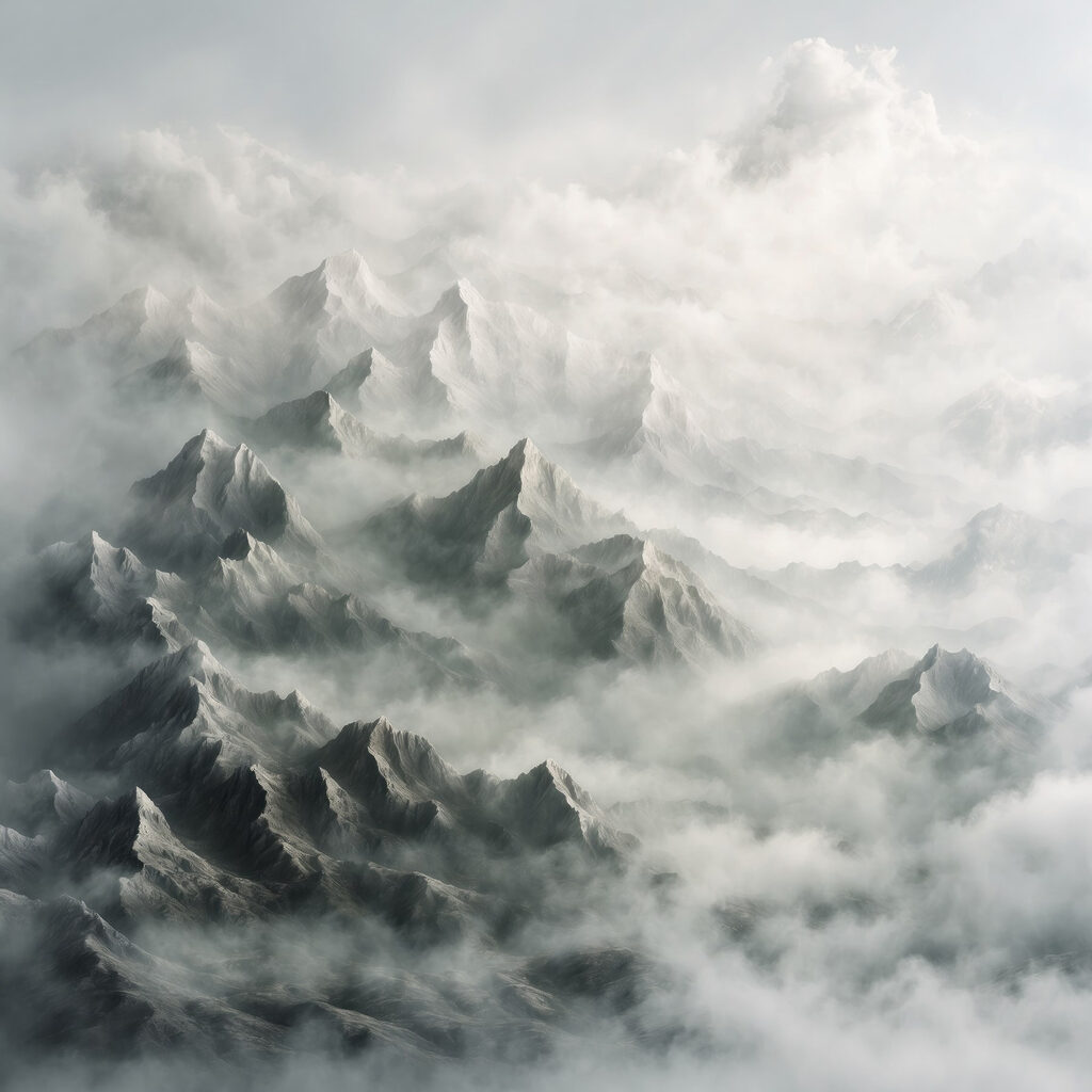 Pics voilés de nuages — motif complet