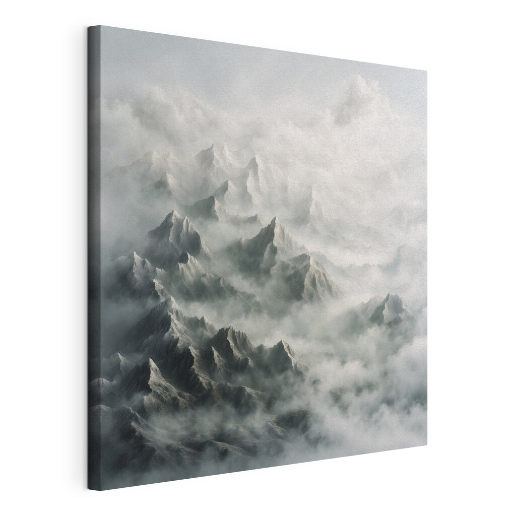 Pics voilés de nuages, toile tendue et bord enveloppé