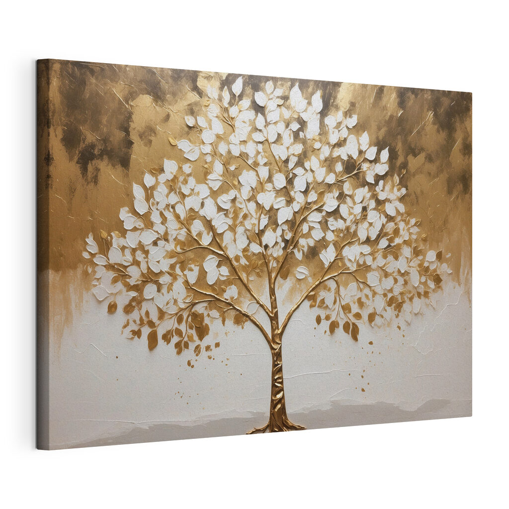 Arbre au feuillage doré, toile tendue et bord enveloppé
