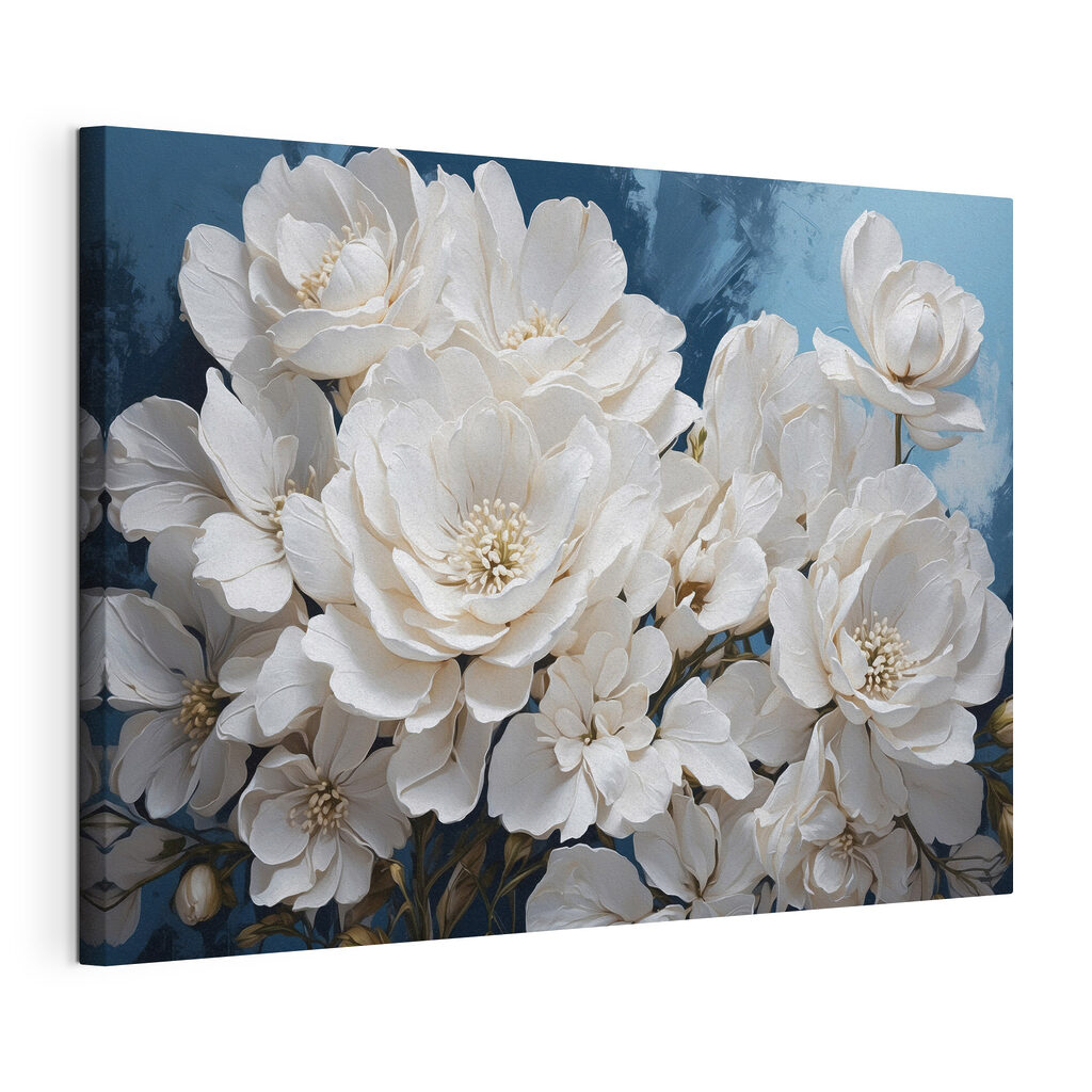 Bouquet blanc nocturne, toile tendue et bord enveloppé