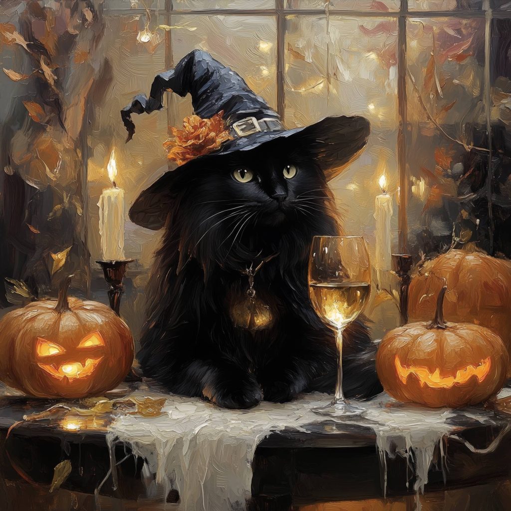 Chat sorcier aux citrouilles — motif complet