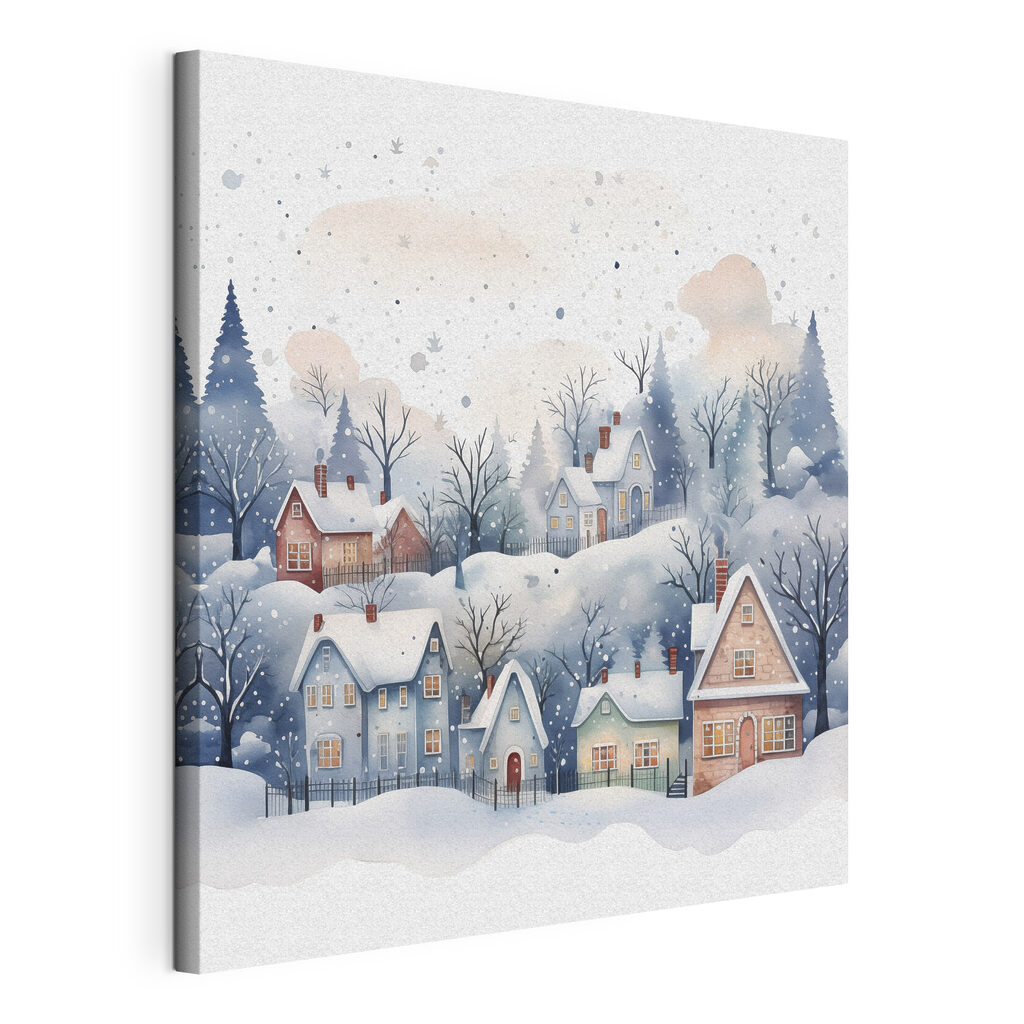 Maisonnettes aux branches bleues, toile tendue et bord enveloppé