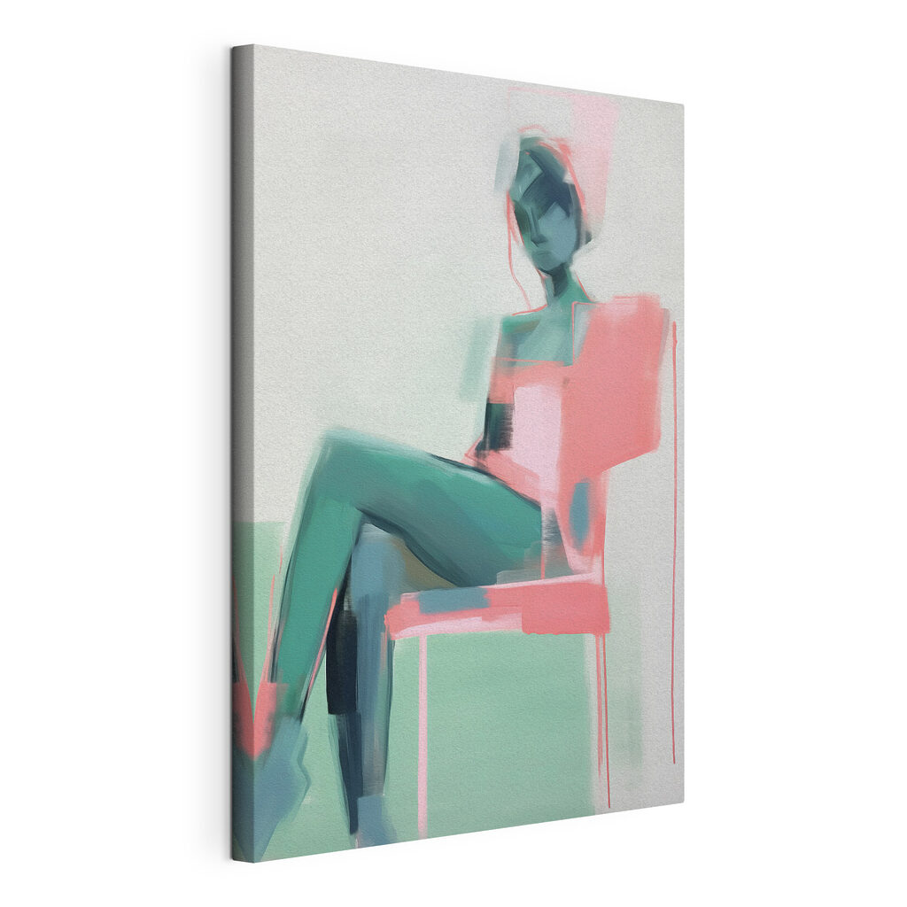 Pose menthe et rose, toile tendue et bord enveloppé