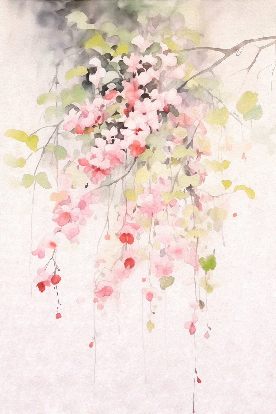 Fleurs roses retombantes — motif complet