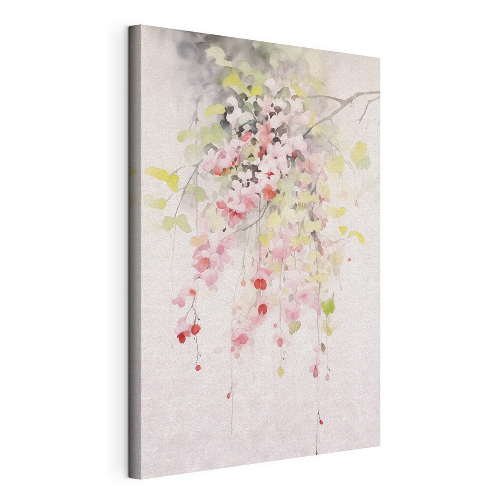 Fleurs roses retombantes, toile tendue et bord enveloppé