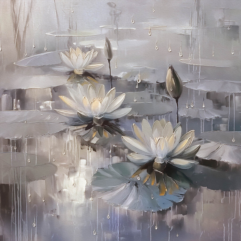 Nénuphars blancs, reflets gris — motif complet