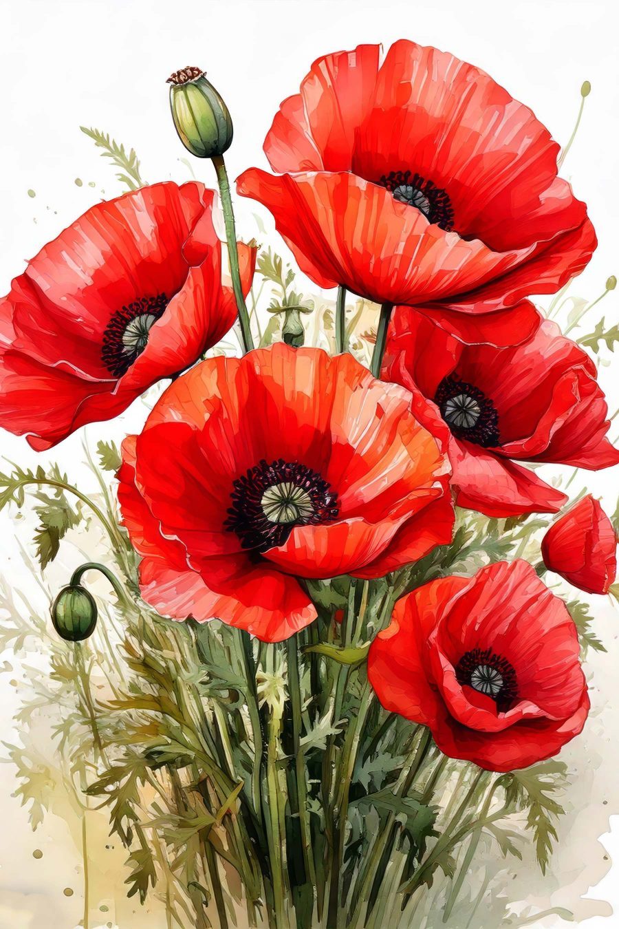 Coquelicots à l’aquarelle — motif complet