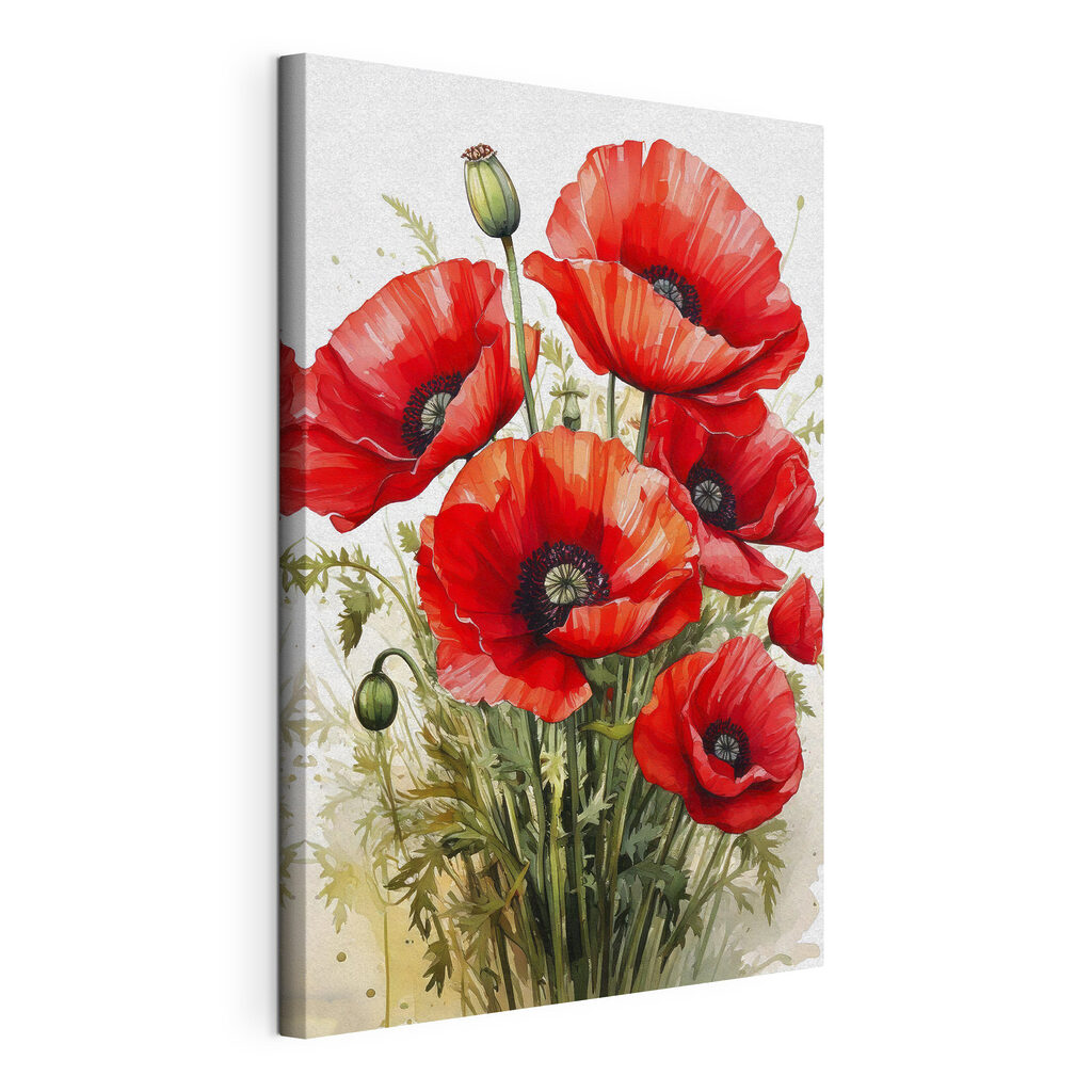 Coquelicots à l’aquarelle, toile tendue et bord enveloppé