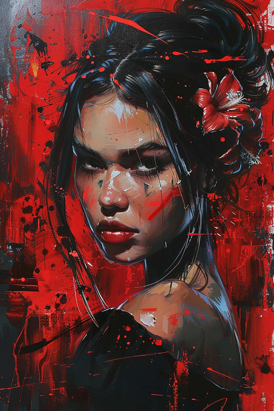 Regard sur fond rouge — motif complet