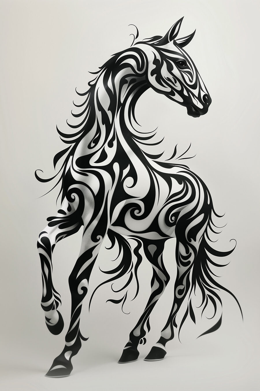 Cheval aux arabesques noires — motif complet