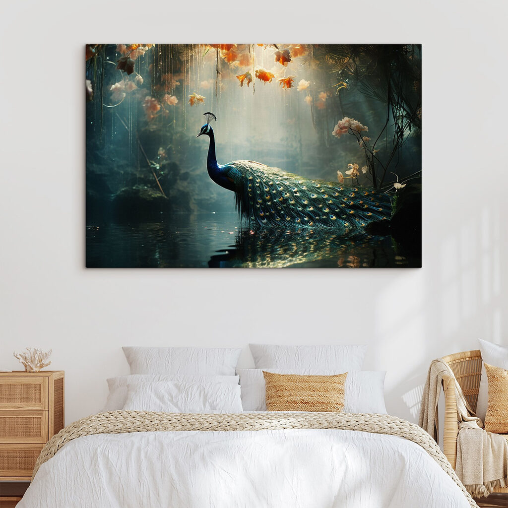 Paon et fleurs lumineuses — intérieur 2