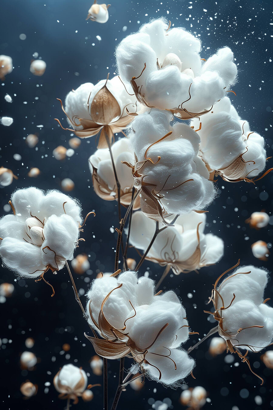 Coton sur bleu nuit — motif complet