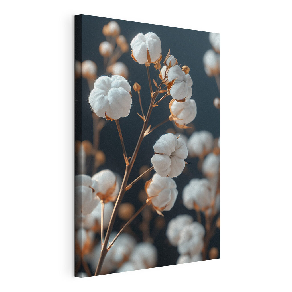 Branche de coton, toile tendue et bord enveloppé