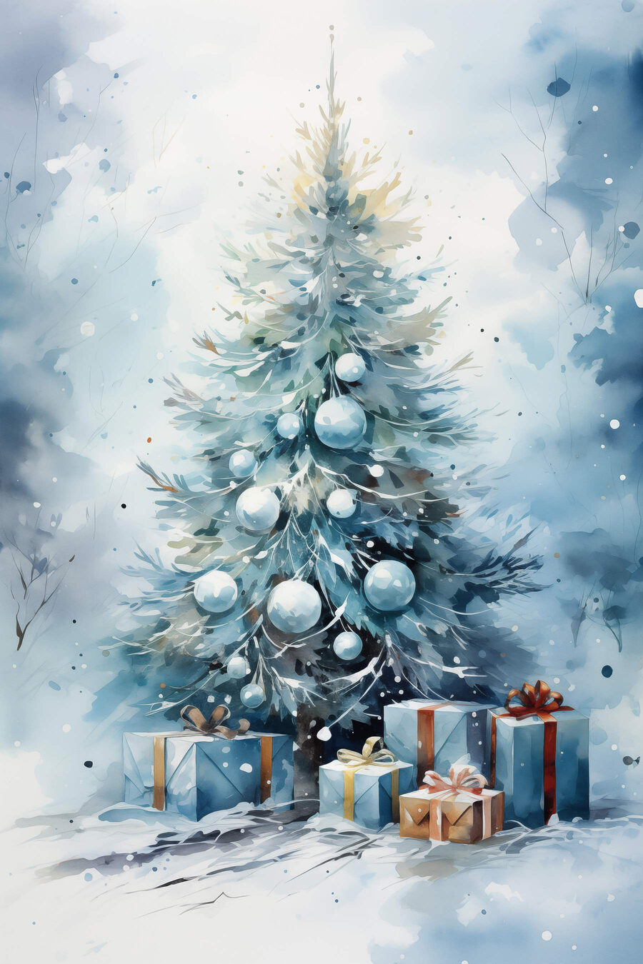 Sapin à l’aquarelle bleue — motif complet
