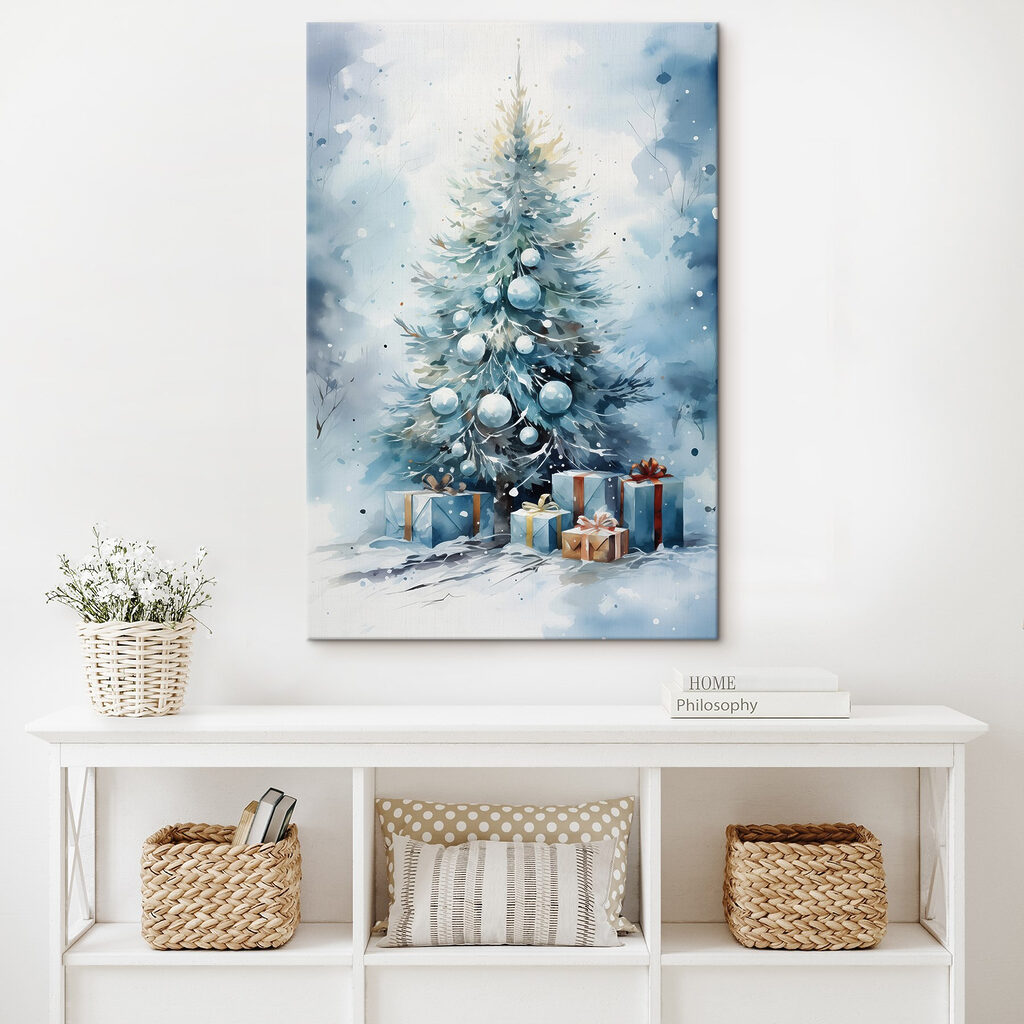 Sapin à l’aquarelle bleue — intérieur 1