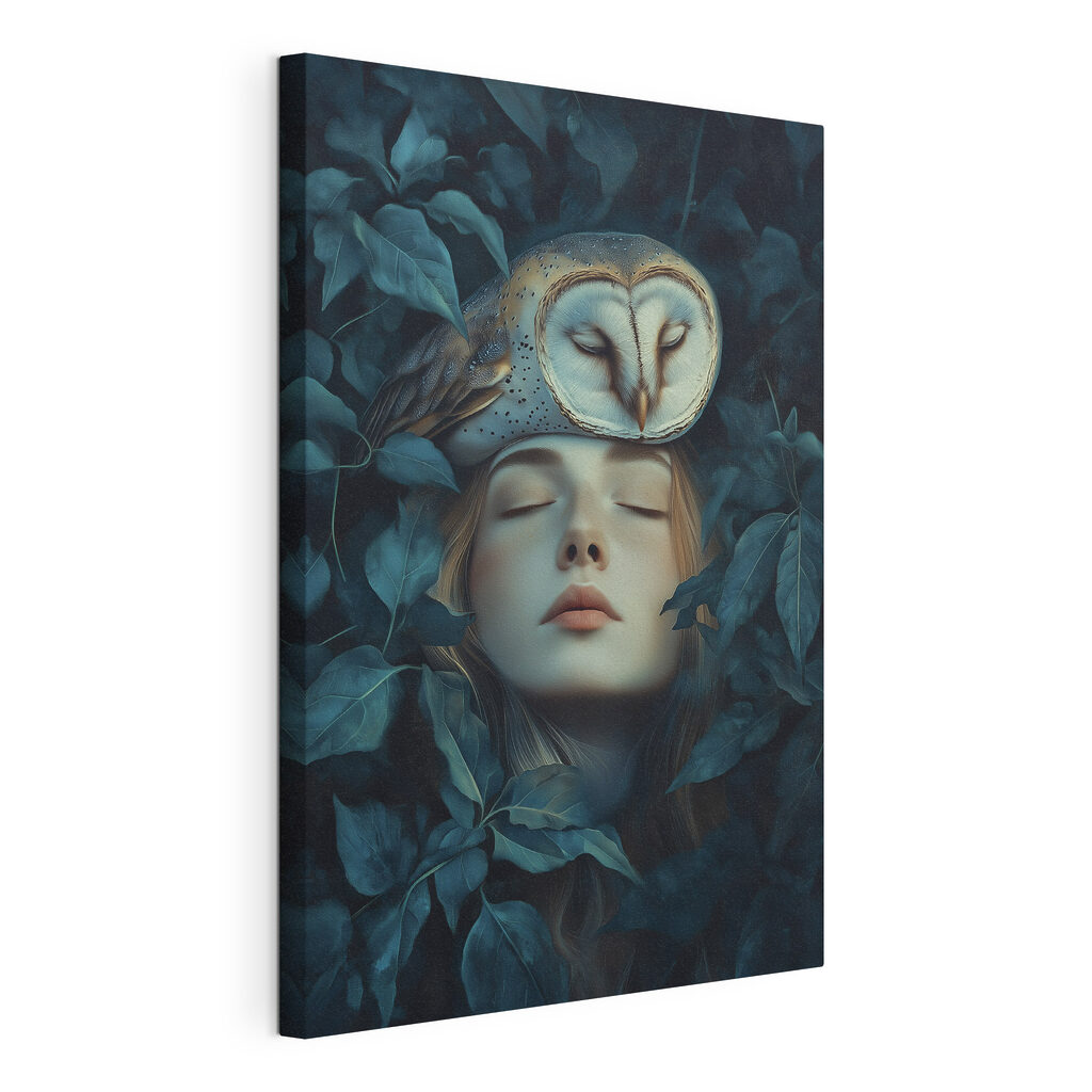 Visage sous la chouette, toile tendue et bord enveloppé