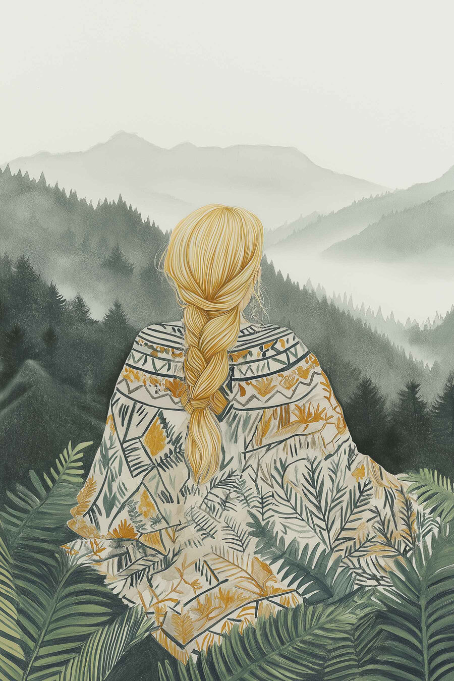 Tresse et montagnes vertes — motif complet